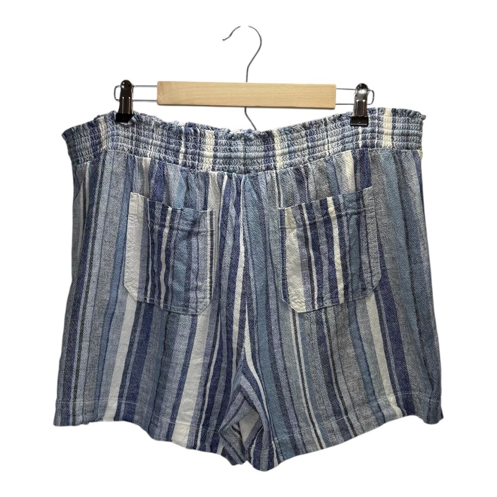 Briggs Linen Blend Shorts Striped Smocked Waist Casual Tassel XL - Picture 2 of 8